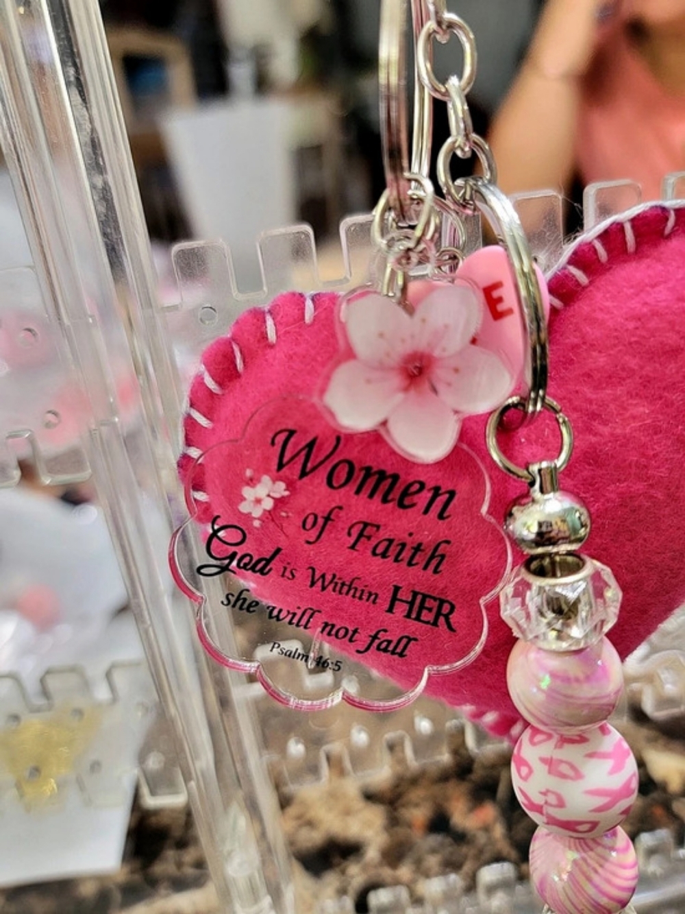 Pink Heart Awareness Ribbon Keychain - Picture 7 of 7